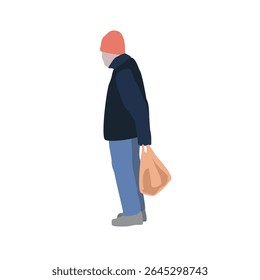 Set of drawings of people on the street in spring clothes. 2D image for use as an entourage. Vector flat city infographics	
