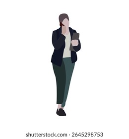 Set of drawings of people on the street in spring clothes. 2D image for use as an entourage. Vector flat city infographics	
