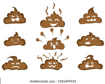 set of drawings of poops of characters on a white background