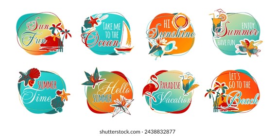 Set of drawings of rest in a tropical paradise. 