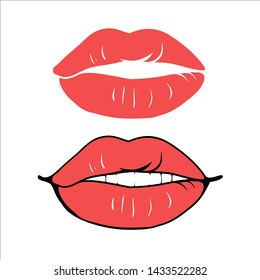 A set of drawings seductive sexy lips, colored drawing in vector