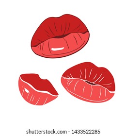 A set of drawings seductive sexy lips, colored drawing in vector
