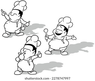Set of Drawings of Three Chef Mascots - Cartoon Illustrations Isolated on White Background, Vector
