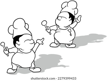 Set of Drawings of Two Chef Mascots - Cartoon Illustrations Isolated on White Background, Vector