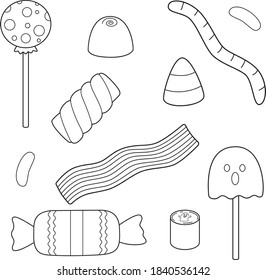 Set of drawings of typical Halloween sweets