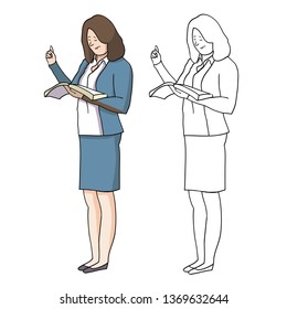 A set of drawings in the vector drawing for coloring, the teacher explains the lesson
