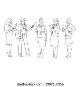 A set of drawings in the vector, illustrations are black and white, linear, female profession, female figure