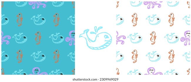 Set drawings with wax crayons. Print for cloth design, textile, fabric, wallpaper, wrapping paper
