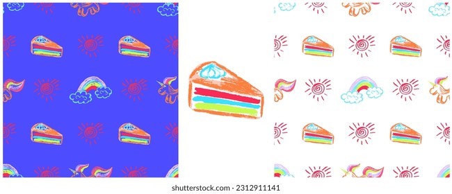Establecer dibujos con lápices de cera. Impresión para el diseño de tejidos, textiles, tejidos, papel pintado, papel envolvente