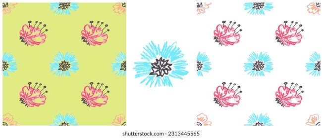 Set drawings with wax crayons. Print for cloth design, textile, fabric, wallpaper, wrapping paper