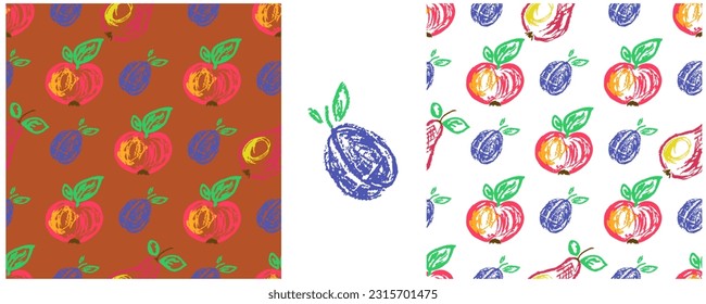 Set drawings with wax crayons. Print for cloth design, textile, fabric, wallpaper, wrapping paper