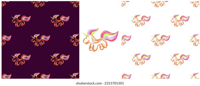 Set drawings with wax crayons. Print for cloth design, textile, fabric, wallpaper, wrapping paper