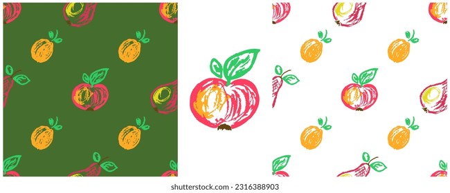 Set drawings with wax crayons. Print for cloth design, textile, fabric, wallpaper, wrapping paper