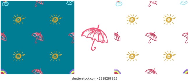 Set drawings with wax crayons. Print for cloth design, textile, fabric, wallpaper, wrapping paper