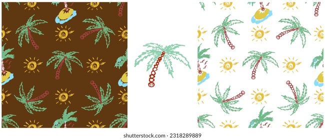 Set drawings with wax crayons. Print for cloth design, textile, fabric, wallpaper, wrapping paper