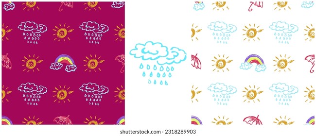 Set drawings with wax crayons. Print for cloth design, textile, fabric, wallpaper, wrapping paper