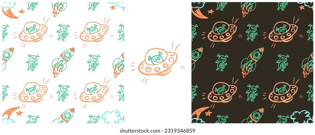 Set drawings with wax crayons. Print for cloth design, textile, fabric, wallpaper, wrapping paper