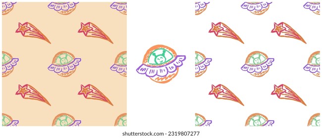 Set drawings with wax crayons. Print for cloth design, textile, fabric, wallpaper, wrapping paper
