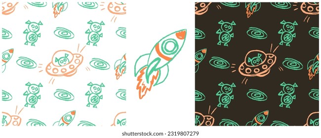 Set drawings with wax crayons. Print for cloth design, textile, fabric, wallpaper, wrapping paper