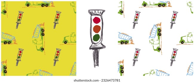 Set drawings with wax crayons. Print for cloth design, textile, fabric, wallpaper, wrapping paper
