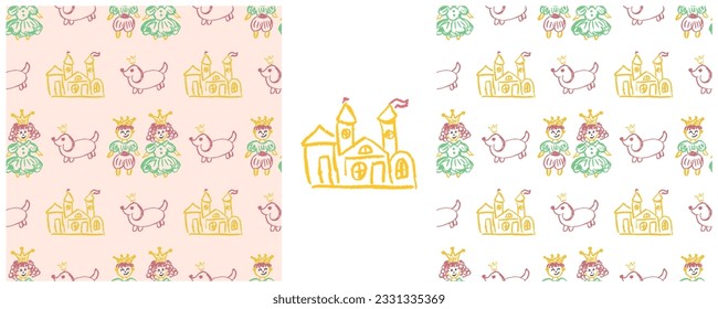 Set drawings with wax crayons. Print for cloth design, textile, fabric, wallpaper, wrapping paper
