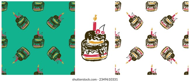 Set drawings with wax crayons. Print for cloth design, textile, fabric, wallpaper, wrapping paper