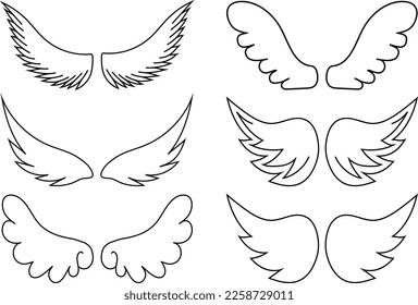 set of drawings of wings vector