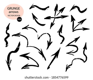 Ein Satz gezeichneter Pfeile.Grunge Texturen.Handgezeichnet.Vektorgrafik.Einzeln auf weißem Hintergrund.