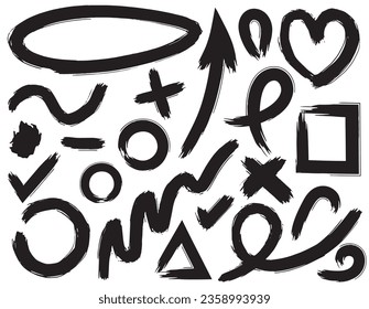 Set of drawn brushes vector, doodle illustration, handmade, elements for design