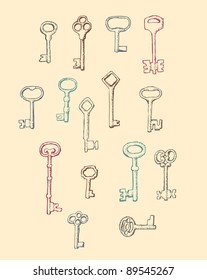 Set of drawn by hand Antique Keys