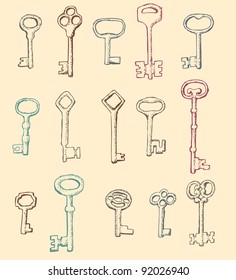 Set of drawn by hand Antique Keys