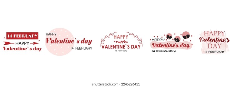 Set von gezogenen Karten für den Valentinstag auf weißem Hintergrund