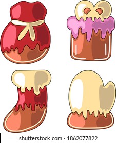 Set of drawn cartoon gingerbread cookies in color