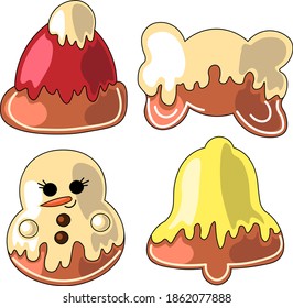 Set of drawn cartoon gingerbread cookies in color