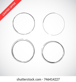 Set of drawn circular sketch frames isolated on background