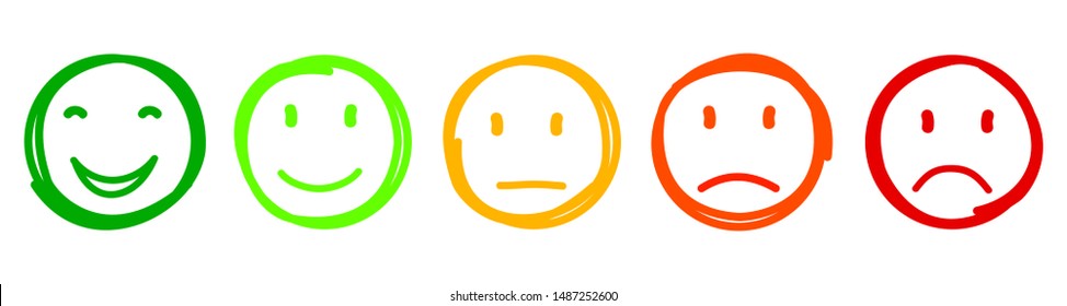 Set drawn colored faces emoticon, cartoon emoticons - stock vector