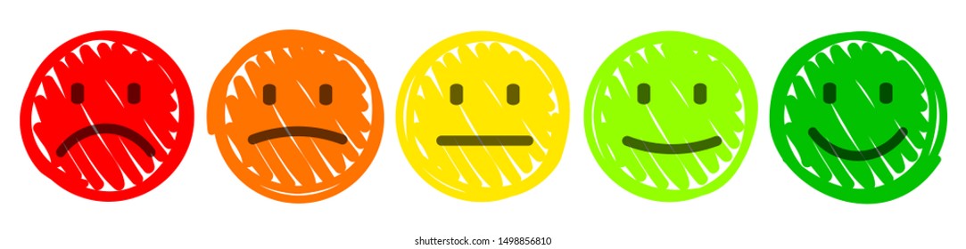 Set drawn colored faces emoticon, cartoon emoticons - vector