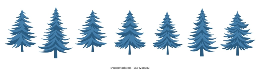 A set of drawn coniferous trees, isolated on white background, vector design
