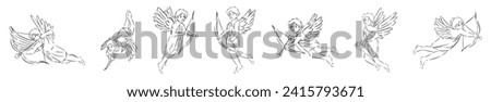 Set of drawn Cupid on white background