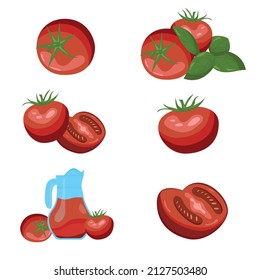 A set of drawn different tomatoes, half of them. 