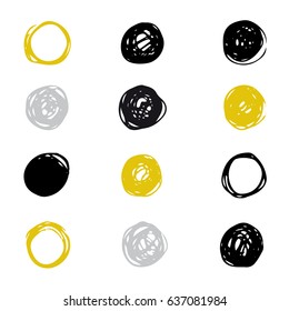 Set of drawn ink black stain. Vector abstract circle marker element for Your design