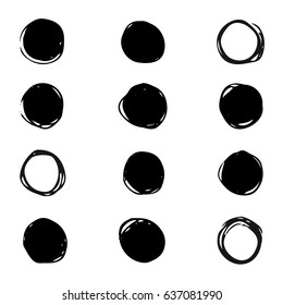 Set of drawn ink black stain. Vector abstract circle marker element for Your design