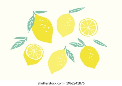 Set of drawn lemons. Citrus fruits, lemons, limes. Vector illustration. Isolated elements for design