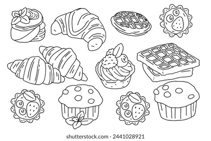 set de bollería y postres lineales blancos y negros