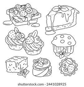 set de bollería y postres lineales blancos y negros