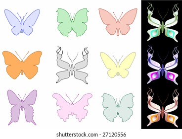 Set of the drawn multicoloured butterflies for designer