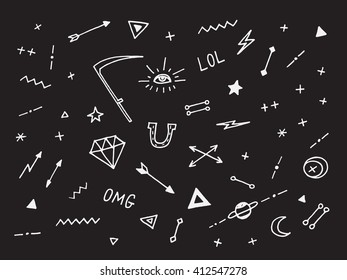 Set of drawn old school tattoo elements. Black and white.