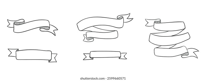 Set drawn ribbons with white background
