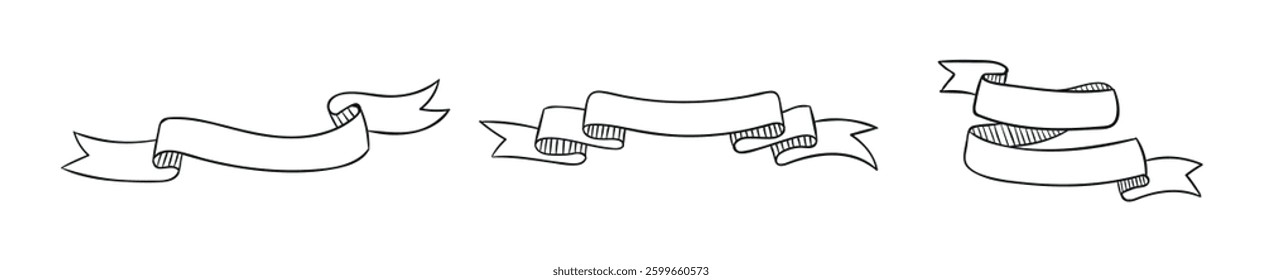 Set drawn ribbons with white background