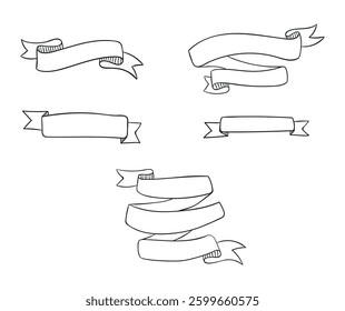 Set drawn ribbons with white background